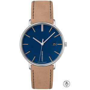 Junghans Form Damen 47/4255.00 - dames horloge - luxe - zilverkleur - blauw - cadeautip