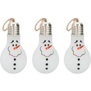 3x Kerst decoratie lampjes sneeuwpop met LED verlichting 18 cm - Kerstboomversiering - LED lampjes sneeuwpop/sneeuwman