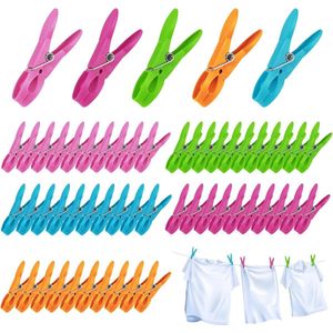 Set van 150 kleurrijke wasknijpers, plastic wasknijpers, handdoekclips zonder opdruk, winddichte wasknijpers, wasknijpers met sterke grip, waslijn, kleding, sokken, handdoek