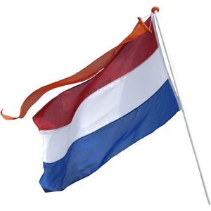 Nederlandse vlag met oranje wimpel - 100 x 150 cm - EK / WK voetbal / Koningsdag / oranje supporter versiering