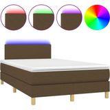 vidaXL - Boxspring - met - matras - en - LED - stof - donkerbruin - 120x200 - cm