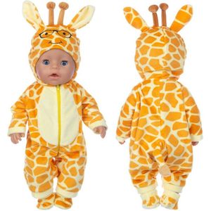 Poppenkleertjes - Geschikt voor Baby Born - Gele onesie - Giraffe - Kleding voor babypop - Met slofjes