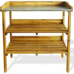 vidaXL Oppottafel - Oppottafels - Plantentafel - Plantentafels - Oppottafel met 2 schappen massief acaciahout en zink