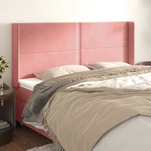 The Living Store Hoofdbord met randen 203x16x118/128 cm fluweel roze - Hoofd Bord - Hoofdkussen - Rozerood - Velvet - Tweepersoonsbed