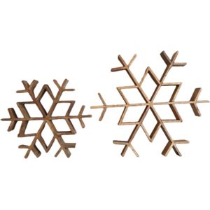 House of Seasons Decoratieve houten sneeuw vlok bruin, Set van 2 ,Groter maat L40 x B4,5 x H35cm