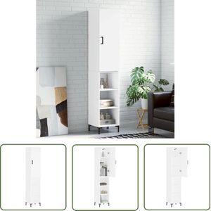 The Living Store Hoge kast 34,5x34x180 cm bewerkt hout wit - Hoge Kast - Witte Kast - Opslagoplossing - Houten Kast - Moderne Kast