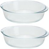 2x Ronde ovenschalen glas 2,1 liter - Braadsledes/ovenschalen