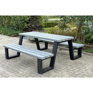 Rockwood® Picknicktafel Zwaar Kunststof Rond Zeshoekig - Mineral Grey 2.50m