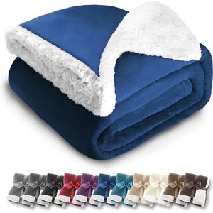 Deken in lamsvacht-look - verschillende maten en kleuren - sprei - flanellen microvezel-fleece - met Öko-Tex-zegel ""getest vertrouwen"" (blauw, 240 x 220 cm)