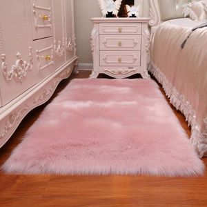 Topkwaliteit lamsvel imitatie tapijt, kunstbont, decoratief tapijt, langharig, imitatiebont, wol, bedmat, bankmat (roze, 80 x 180 cm)