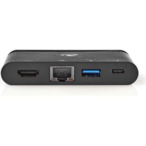 USB Multi-Port Adapter - USB 3.2 Gen 1 - USB-C Male - HDMI Female / RJ45 Female / USB-A Female / USB-C Female - Rond - Vernikkeld - Zwart - Doos