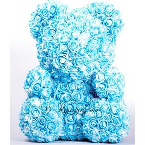 Roseyan - Rozen beer 40cm - Valentijn - Blauw/Wit handgemaakt - Gift Quality - Rose bear - Roos teddybeer - Rosebear liefde