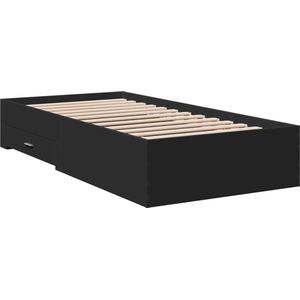 vidaXL - Bedframe - met - lades - bewerkt - hout - zwart - 90x200 - cm