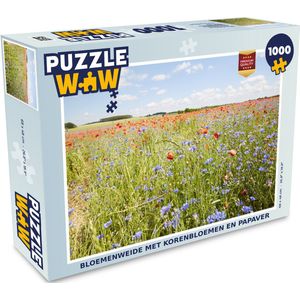 Puzzel Bloemenweide met korenbloemen en papaver - Legpuzzel - Puzzel 1000 stukjes volwassenen