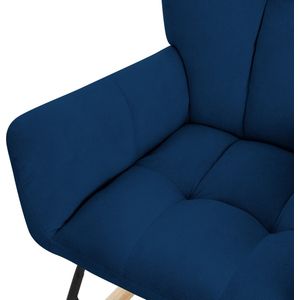 Schommelstoel met armleuningen in badstof donkerblauw tot 120 kg Houten schommelstoel Relaxfauteuil