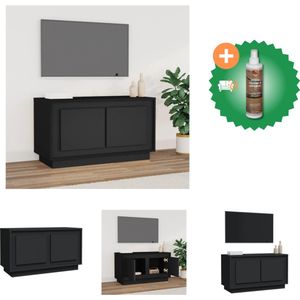 vidaXL Tv-meubel 80x35x45 cm bewerkt hout zwart - Kast - Inclusief Houtreiniger en verfrisser