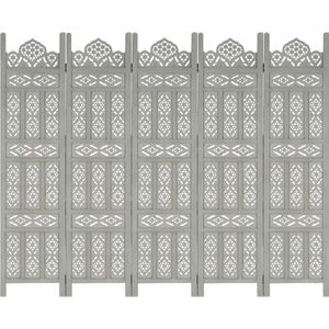 Medina Kamerscherm 5 panelen handgesneden 200x165 cm mangohout grijs