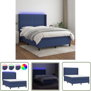 vidaXL Boxspring - Met Matras en LED - Blauw - 140x190cm Boxspring - Bed Frame - Led Lamp - Boxspring Met Led - Blue Bed