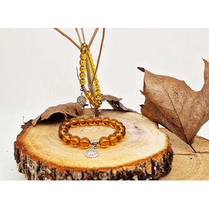 Handgemaakte natuursteen Geluksarmband met hanger ""Astrologische Symbolen "" Citrine "" -8 mm diameter van de korrel- Diameter armband 20 cm - Kies je favoriete Astrologische Symbolen - Een mooi cadeau voor familie en vrienden