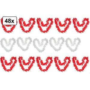 48x Hawai kransen wit en rood - hawai krans hawaii slinger huwelijk trouwen liefde feest bruid thema feest