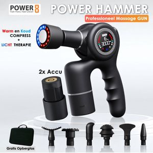 Power-8® Professioneel Massagepistool voor Sporters & Fysiotherapie – Druksensor – 8 Koppen – Warm & Koud Compress – Spierherstel & Diepe Massage