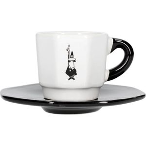 Bialetti Perfetto Espresso Kop en Schotel - Wit/Zwart - set 4 stuks