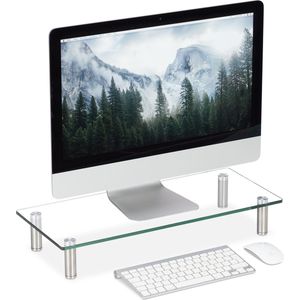 Relaxdays beeldscherm verhoger glas - hoogte verstelbaar 9-11 cm - 56x24 cm - doorzichtig