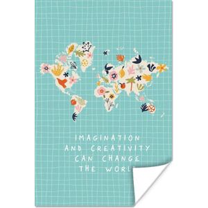 Wanddecoratie - Wereldkaart - Bloemen - Fruit - Quotes - 40x60 cm - Poster