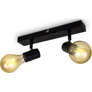 B.K.Licht - Plafondlamp - plafondspot met 2 lichtpunten - zwarte spotjes - industrieel - draaibar - kantelbaar - opbouwspots - plafoniere - excl. E27