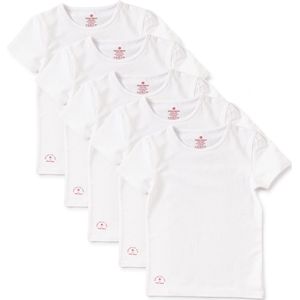 Little Label - meisjes t-shirt 5-pack - wit-98-104 / 4Y - maat: 98/104 - bio-katoen