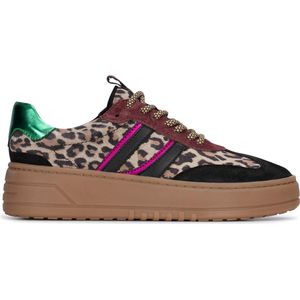 PS Poelman ANEMONE Dames Sneaker - Zwart met dierenprint - Maat 36