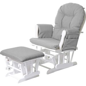 Relaxfauteuil MCW-C76, schommelstoel met hocker ~ stof/textiel, lichtgrijs, frame wit