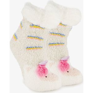 1 paar kinder huissokken unicorn met antislip - Wit - Maat 35/38