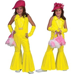 Jaren 80 & 90 Kostuum | Neon Geel Jumpsuit | Meisje | Maat 140 | Carnaval kostuum | Verkleedkleding