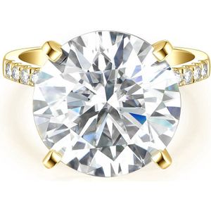 Finesse - 18k Geelgouden Moissanite Verlovingsring met Zijstenen - 10 karaat