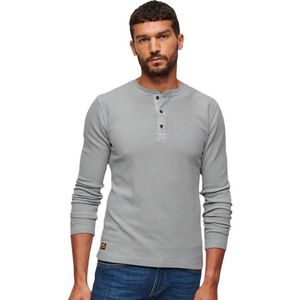 Superdry Waffle Henley Lange Mouwen Ronde Nek T-shirt Grijs M Man