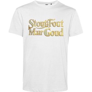 T-shirt Gouden tekst met Diamantjes | Toppers in Concert 2025 | Stout & Fout maar Goud | Foute Party Shirt | Wit | maat L