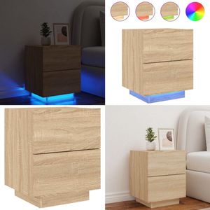 vidaXL Nachtkastje met LED-verlichting bewerkt hout sonoma eikenkleur - Bijzetkast - Bijzetkasten - Bijzetkast - Accenttafel