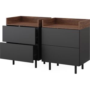 Vicco - Anika - Nachtkastje - Antraciet - Set van 2 - Spaanplaat