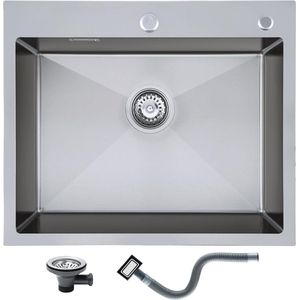 JGS® - Luxe Nanozilver Spoelbak in Roestvrij Staal 60x50 cm met Kraangat en Afvoerzeef -