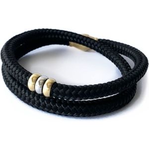 NIEUW - Jolla - dames armband - wikkelarmband - zilver - touw - bedels - Basic Rope - Zwart/Goud