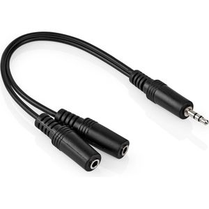 Jack splitter kabel - Y kabel - Stereo - Male naar Female - Niet afgeschermd - 3.5mm - 0.2 meter - Zwart - Allteq
