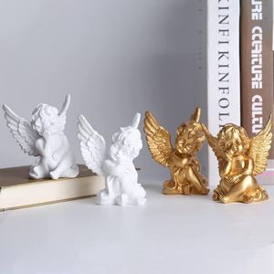 2 stks Hars Engel Beeldje Slapende Engel Beeldje Sculptuur Binnen Buiten Home Decor Schattig Charmant Hoek Sculptuur Memorial Standbeeld 10 cm (Goud)