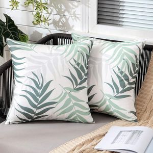 JGS ® Outdoor kussensloop, waterdichte kussenhoezen, bladpatroon, sofakussen, sierkussen voor tuin, bank, woonkamer, slaapkamer, set van 2, 45 x 45 cm, groen-grijs