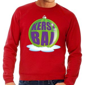 Foute kersttrui kerstbal groen op rode sweater voor heren - kersttruien M