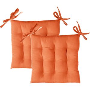 Komfortec 2x Waterafstotend Zitkussen 40x40cm met Bevestigingsbandjes - Stoelkussen 200 g/m² - Voor Binnen en Buiten - Oranje