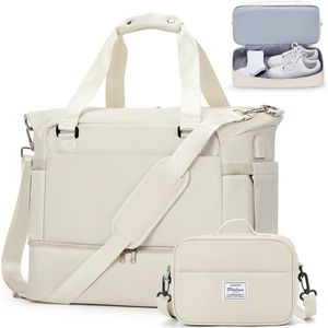 Reistas voor dames, sporttas, handbagage, tas, weekendtas met trolleyhoes, schoenenvak, waterdichte reistas, duffle bag, fitnesstas, trainingstas voor vrouwen, ziekentas voor reizen, gym, A1-beige,