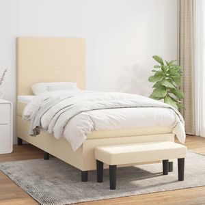 The Living Store Boxspringbed - Bed - 193 x 90 x 118/128 cm - Crème - Stof - Pocketvering Matras