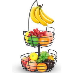 2-lagige fruitmand met bananenhaak - metalen fruitstandaard voor keuken