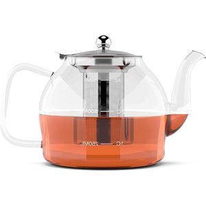 Doorzichtige glazen theepot met infuser - 800ml - voor losse thee - serveert 2-4 kopjes - hittebestendig borosilicaatglas met niet-druipende tuit